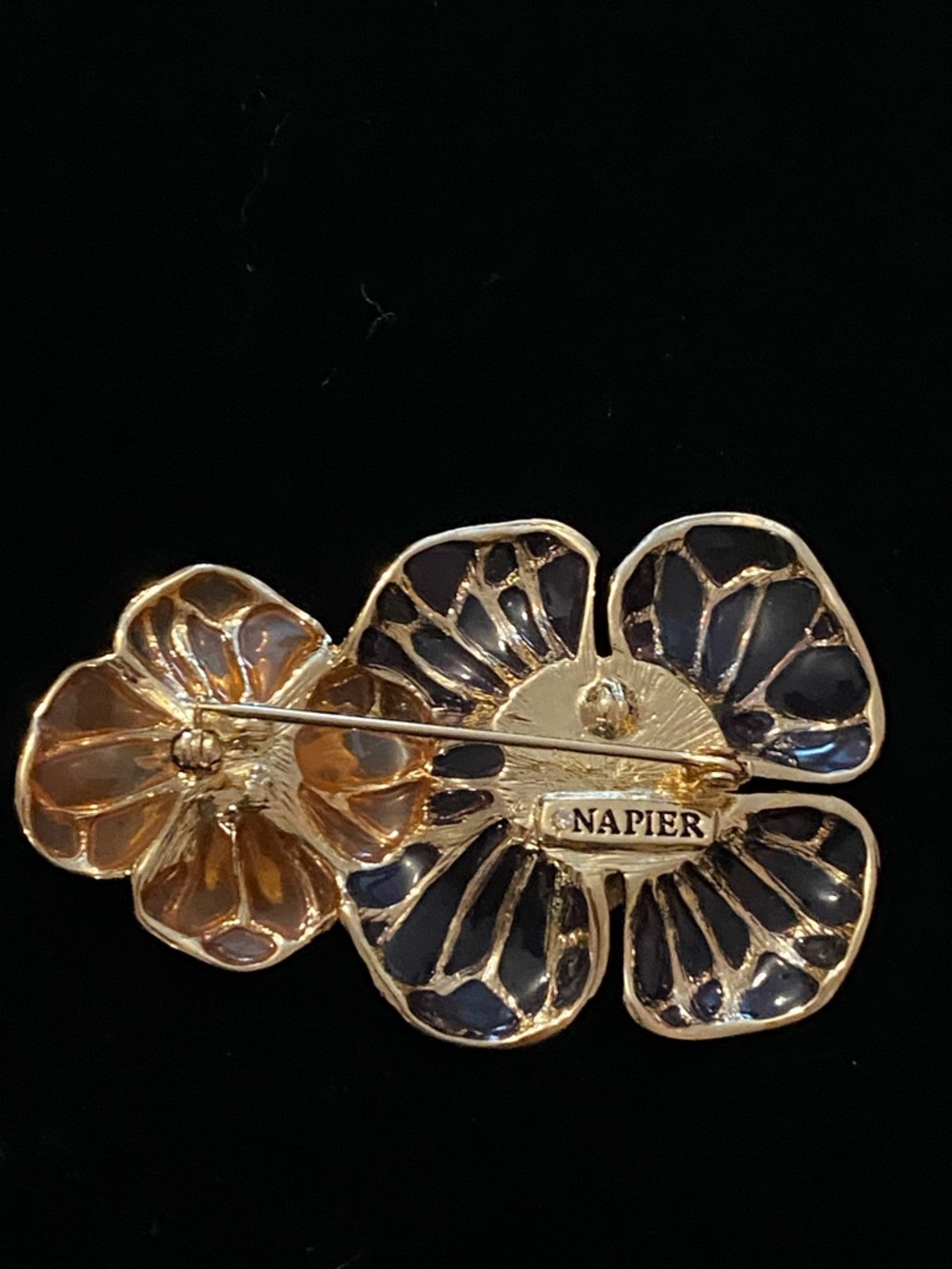 Napier Gold Floral Brooch with Pale Pink & Gray Enamel - Picture 7 of 7